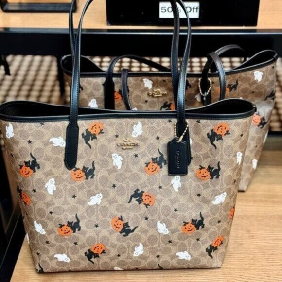 New Coach City Tote In Signature Canvas With Halloween Print CW450 - Picture 5 of 10